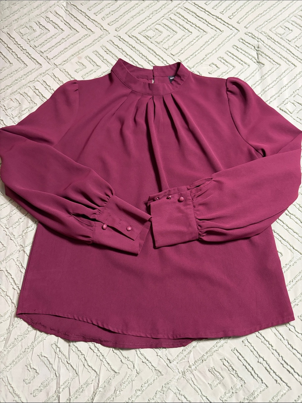 SHEIN Long-Sleeve Pleated Mock Neck Blouse - Berry
